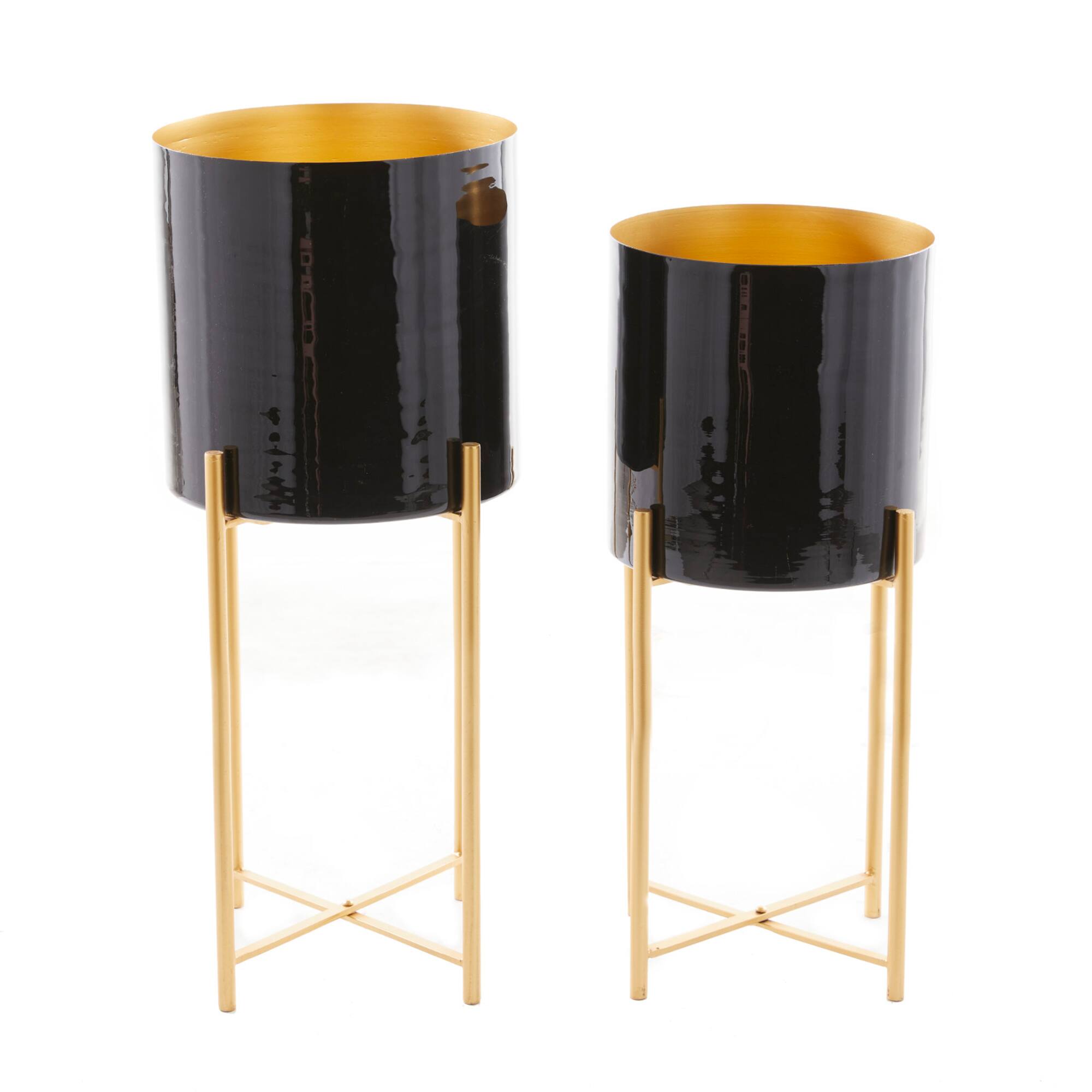 CosmoLiving by Cosmopolitan Set of 2 Black Iron Contemporary Planter, 24" x 10" x 10"